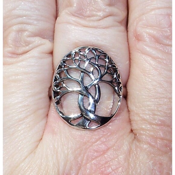 925 STERLING SILVER Tree Of Life Statement Ring - Picture 3 of 16